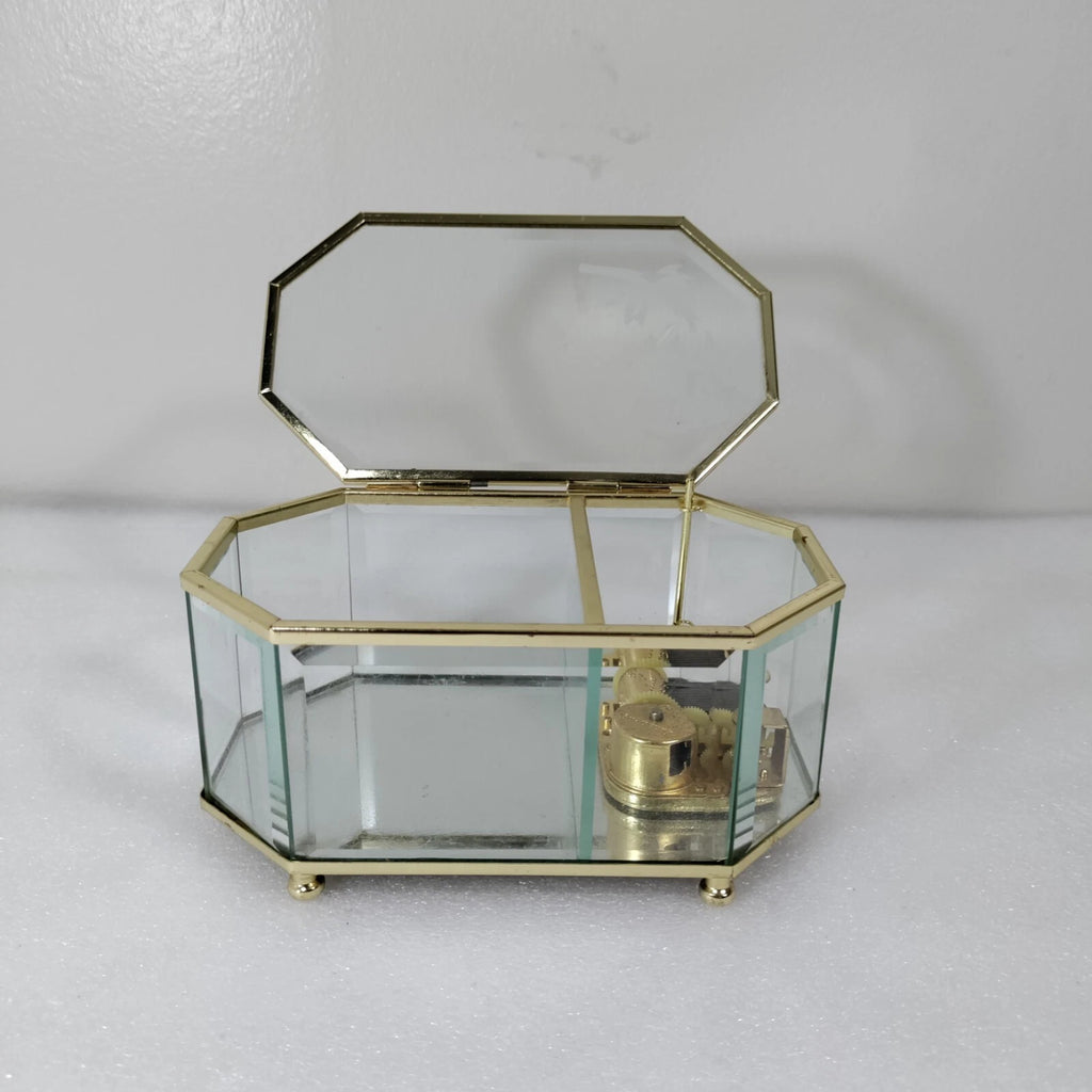 Golden Glass Display Musical Jewelry Box Case with Hinged Top Lid | eBay