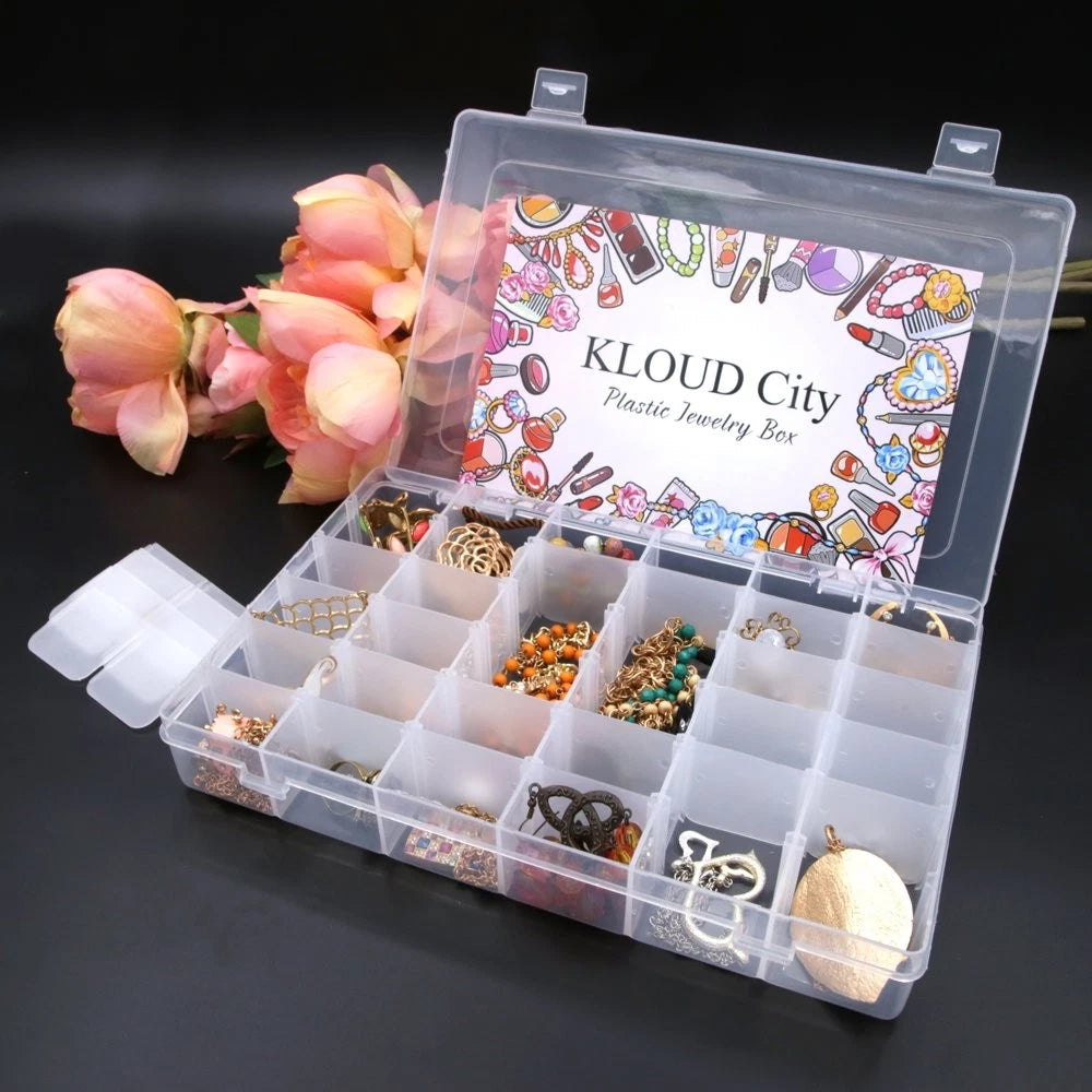 KLOUD City Clear Plastic Jewelry Box Organizer Storage Container with Adjusta... | eBay