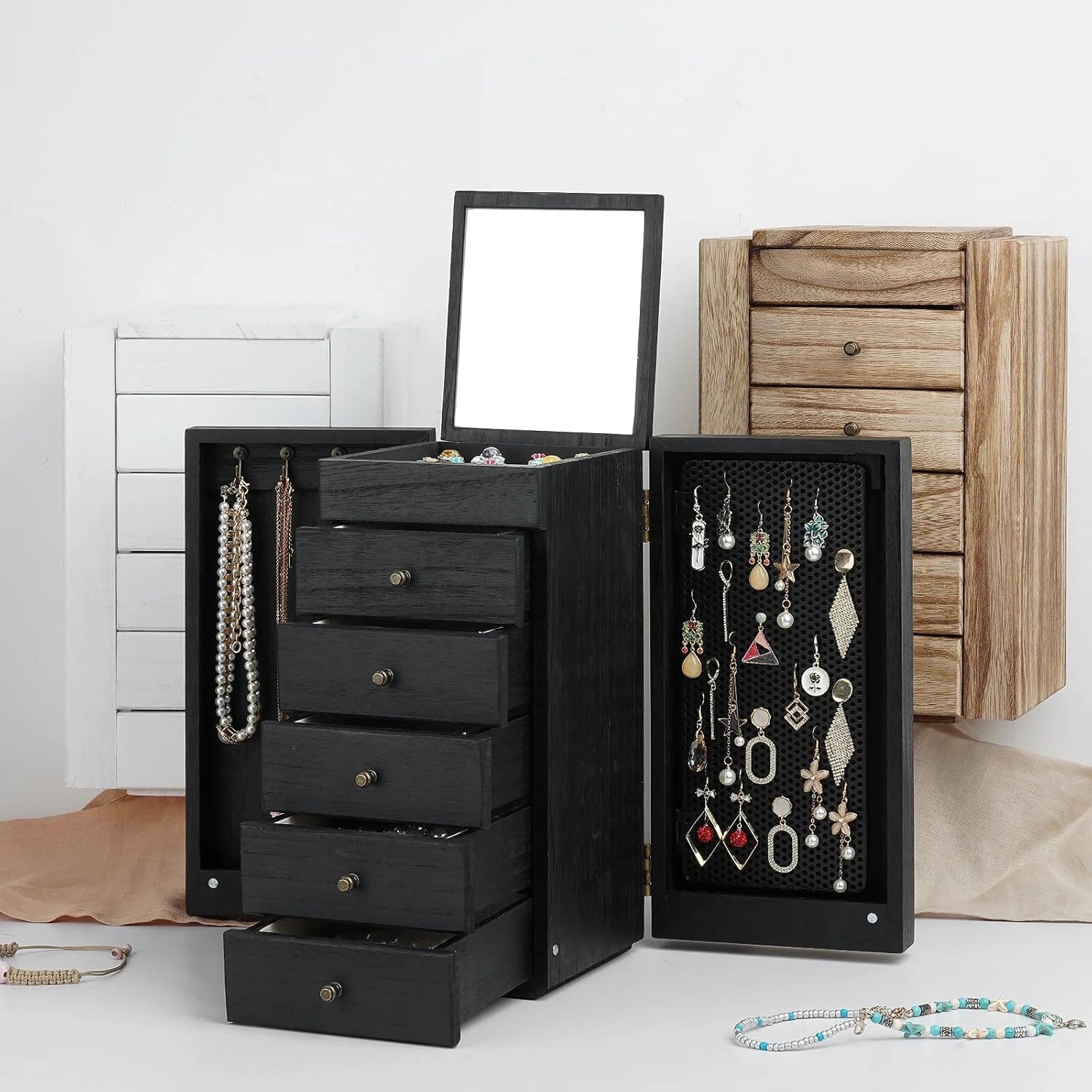 Jewelry Box Wood for Women, 6-Layer Large Organizer Box with Mirror & 5 Drawers | eBay