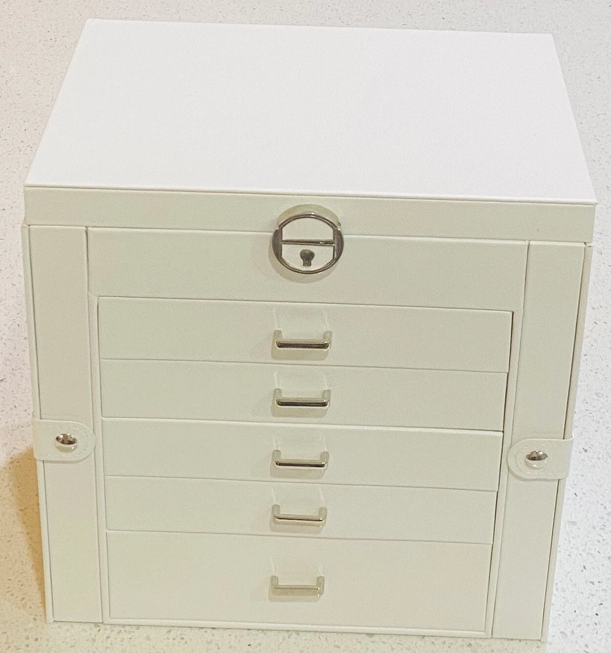 White Jewelry Box Mirror Drawers Doors Boovo Silver Trim Girl Gift | eBay