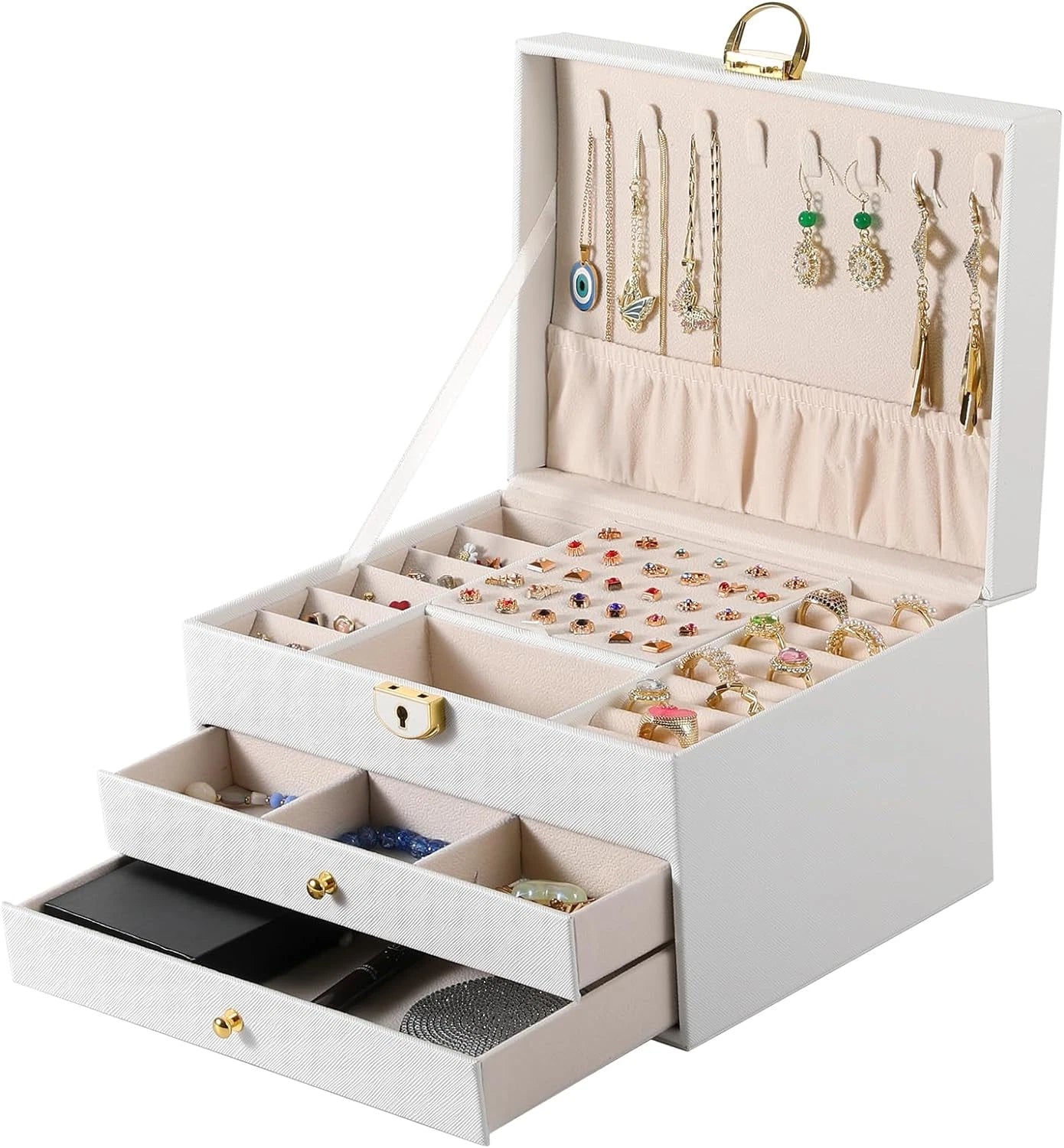 3 Layer Jewelry Box, Lockable Jewelry Holder Organizer with Jewelry | eBay