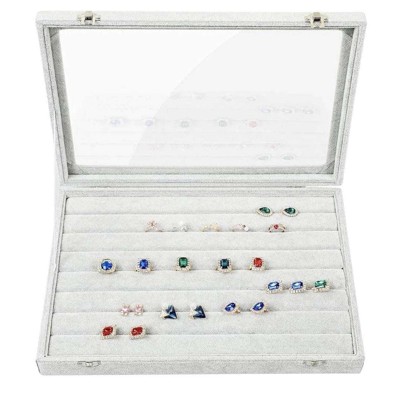 Ring Display Case with Clear Lid Ring Organizer 7 Slots Stud Earring Jewelry Box | eBay