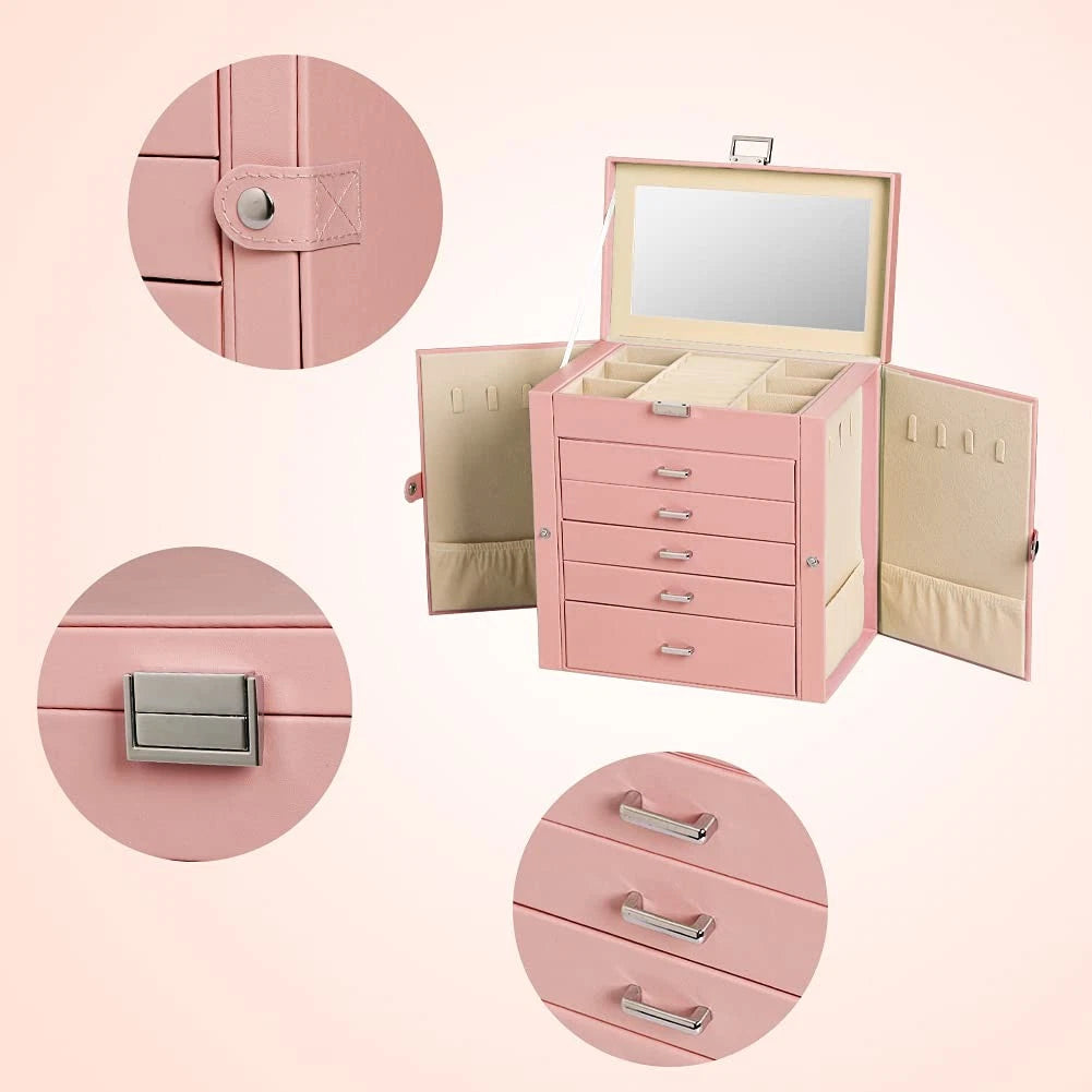 Large Jewelry Box,6-Tier PU Leather Jewelry Organizer | eBay