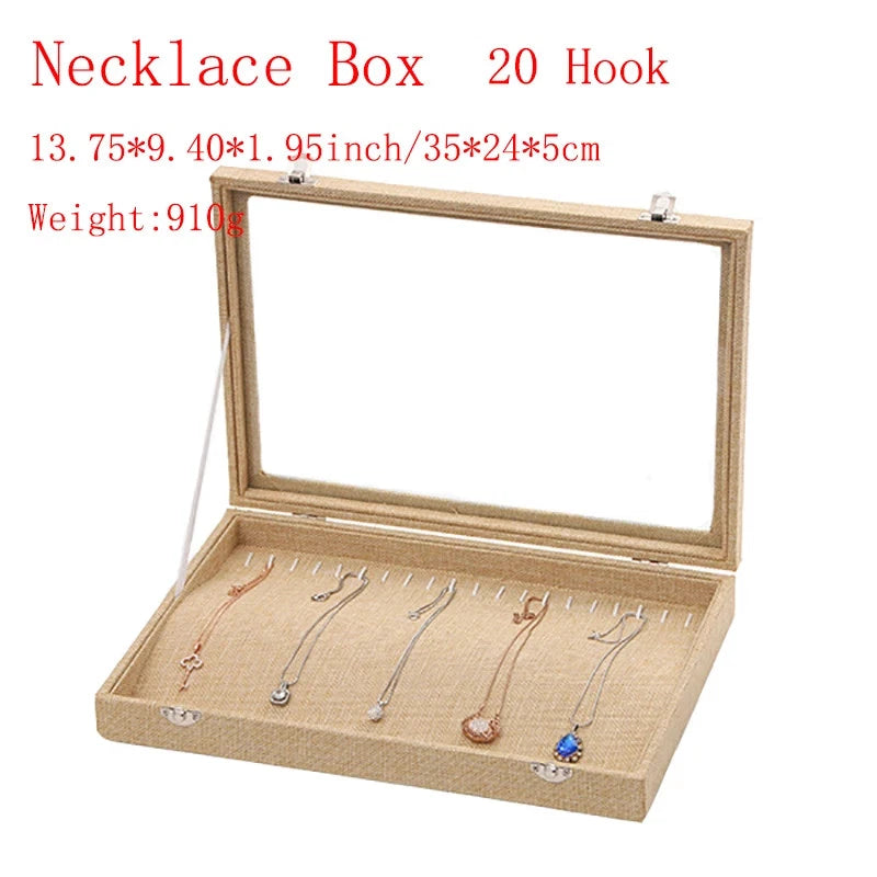 Linen Jewelry Box Organizer Necklace Stud Rings Bracelet BangleStorage Showcase | eBay