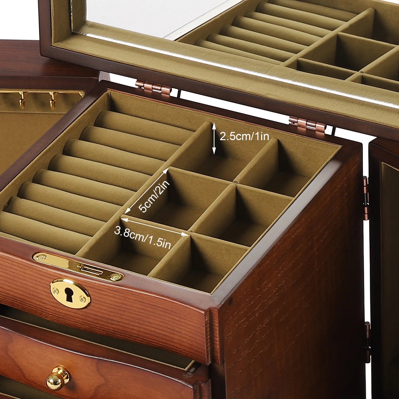 Wooden Large 4 Drawers 5 - Layer Jewelry Box Fit Wowen With Mirror Organizer Box | eBay