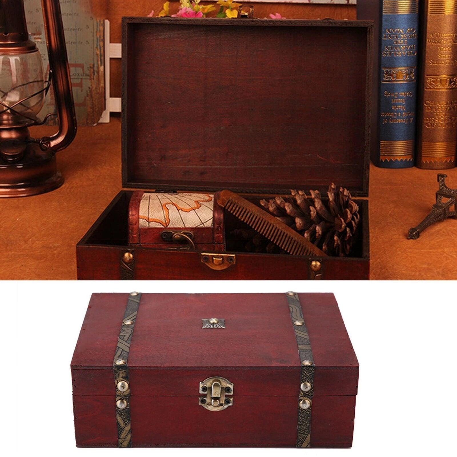 Vintage Wooden Jewelry Storage Box Retro Antique Living Goods Organizer Gift | eBay