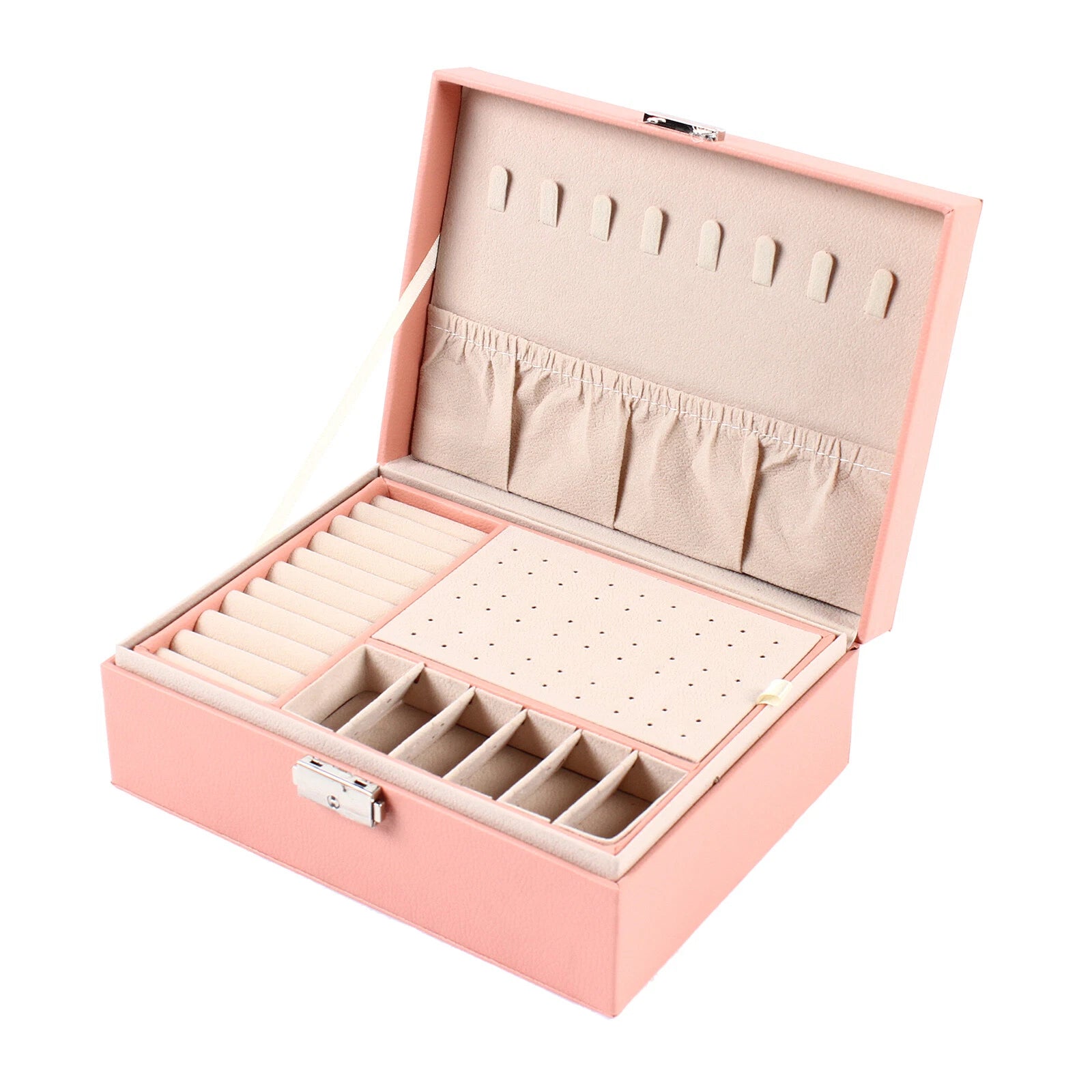 2-layer Storage Box Pink pu Leather Exquisite Jewelry Box For Necklaces Rings US | eBay