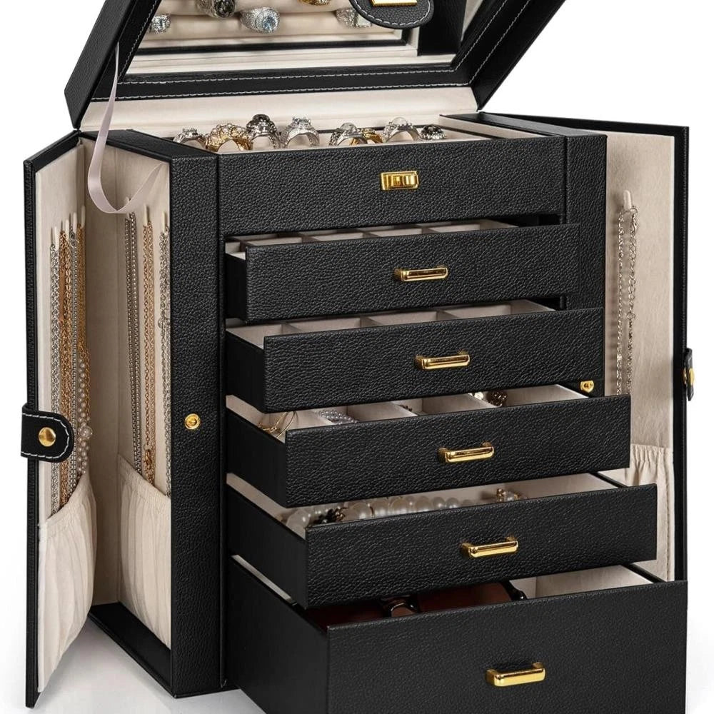 Large Capacity Jewelry Storage Box for Rings Earrings Necklaces with Mirror | eBay