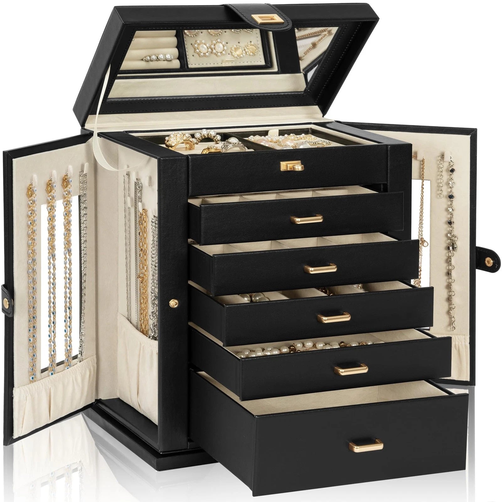 Jewelry Box 6-Tier Organizer Functional 360° Rotating Jewelry Storage Case fo... | eBay
