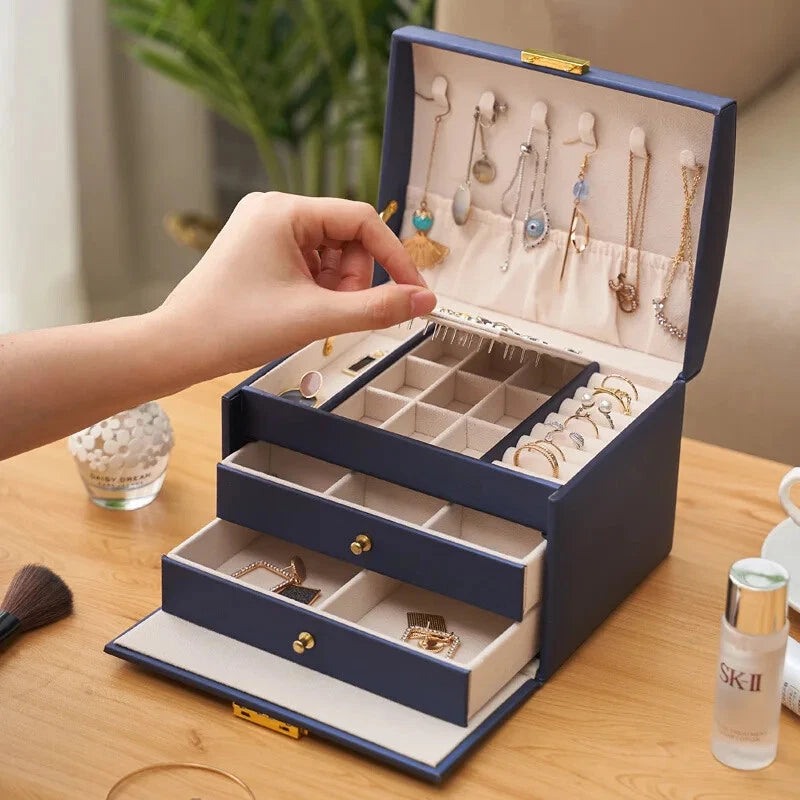 Three-layer Large Capacity Jewelry Storage Box Necklace Bracelet Ring Earrings | eBay