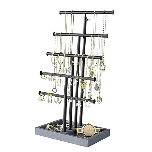 Jewelry Organizer Stand,5 Tier Large Necklace Holder with Wood Base,Jewelry | eBay