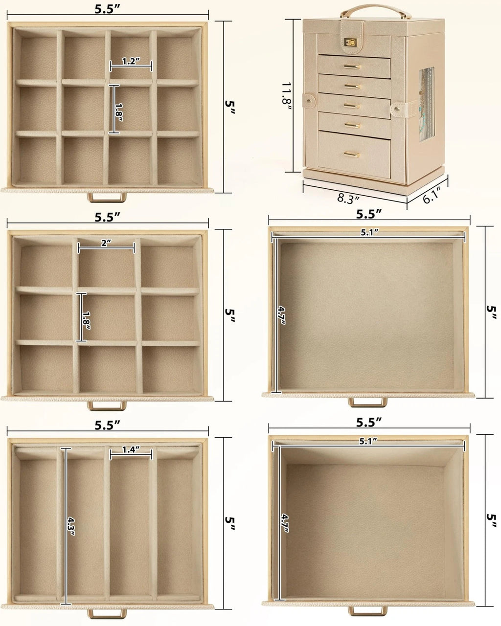 Jewelry Box 6-Tier Organizer Functional 360 Rotating Jewelry Storage Case for Wo | eBay