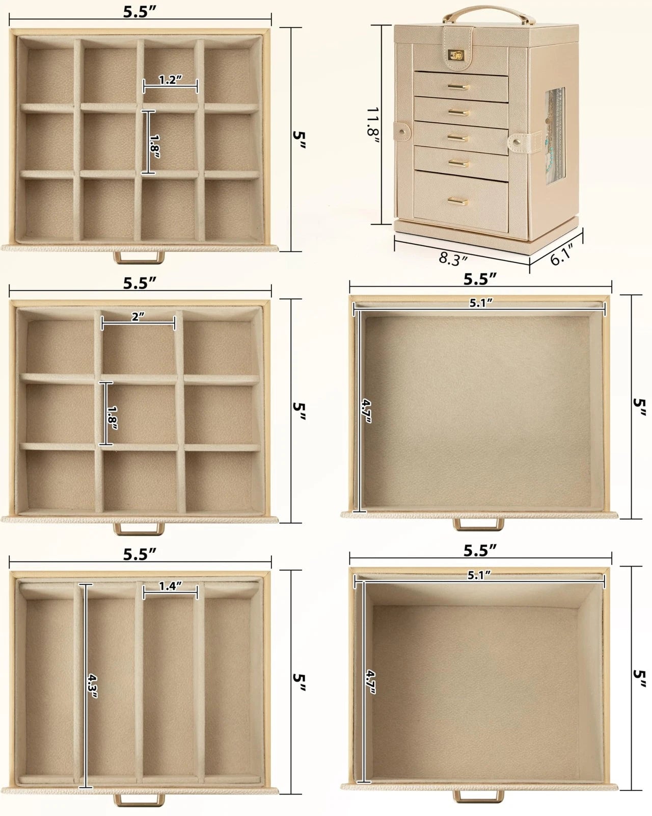 Jewelry Box 6-Tier Organizer Functional 360 Rotating Jewelry Storage Case for Wo | eBay