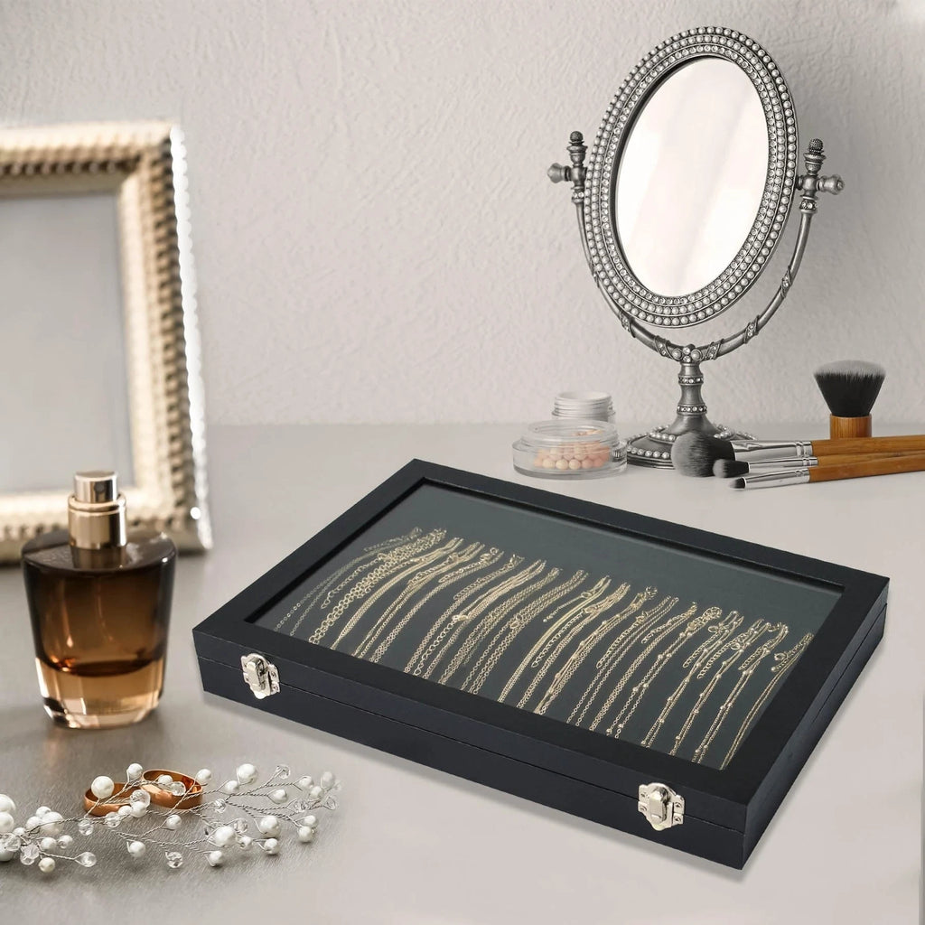 Necklace Organizer Box with Clear Lid Velvet Tray for Jewelry Storage Display... | eBay