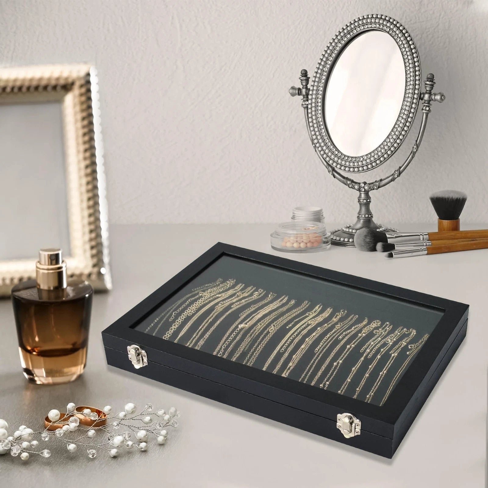Necklace Organizer Box with Clear Lid Velvet Tray for Jewelry Storage Display... | eBay