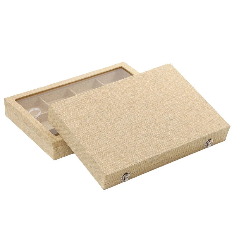 Linen Jewelry Box Organizer Necklace Stud Rings Bracelet BangleStorage Showcase | eBay