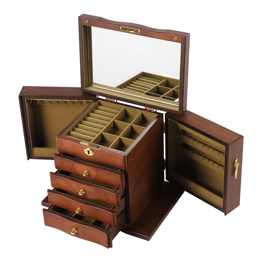 Wooden Large 4 Drawers 5 - Layer Jewelry Box Fit Wowen With Mirror Organizer Box | eBay