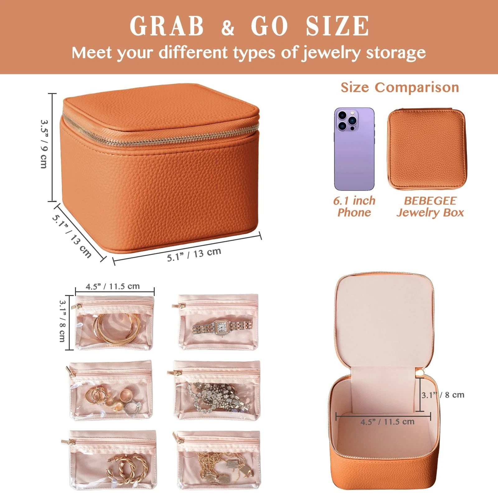 Small Jewelry Box Organizer,[with 6 Premium Jewelry Zipper Pockets],Travel Je... | eBay