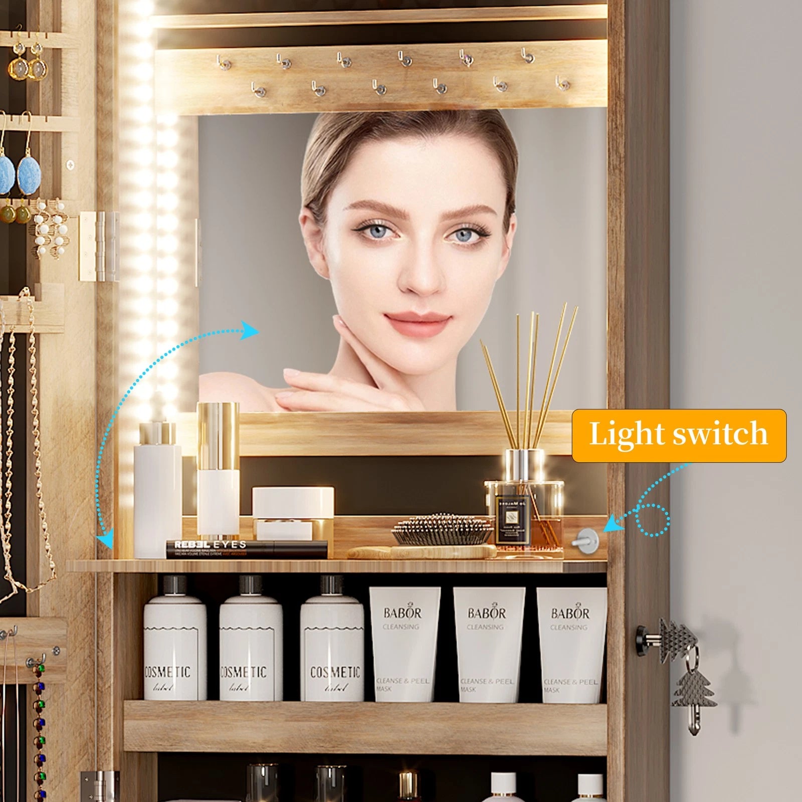 LED Jewelry Cabinet, Wall Mounted Jewelry Organizer with Full Length Mirror | eBay