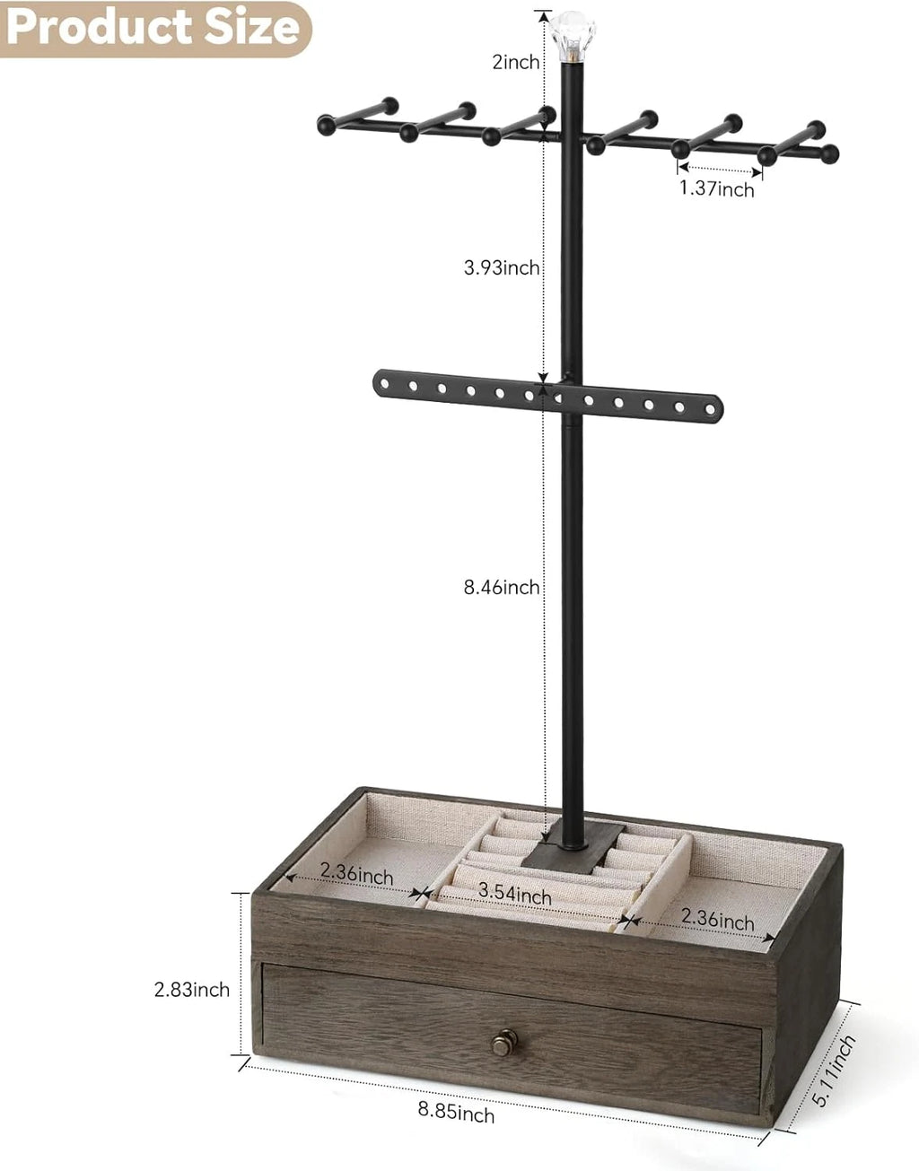 Jewelry Organizer Stand, 3-Tier Necklace Holder Jewelry Tree with Wooden Storage | eBay
