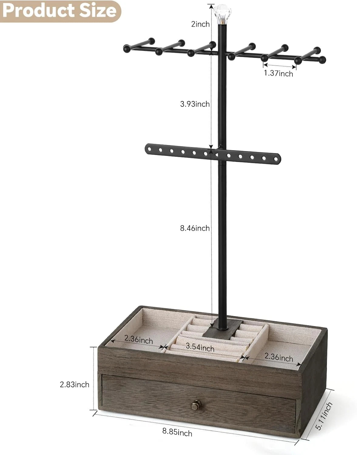 Jewelry Organizer Stand, 3-Tier Necklace Holder Jewelry Tree with Wooden Storage | eBay