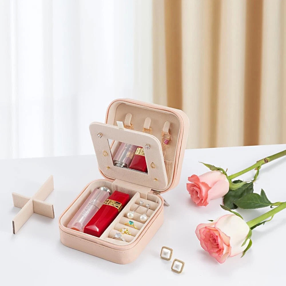 Exquisite Craftsmanship Fashion Portable Leather Jewelry Storage Box with Mirror | eBay