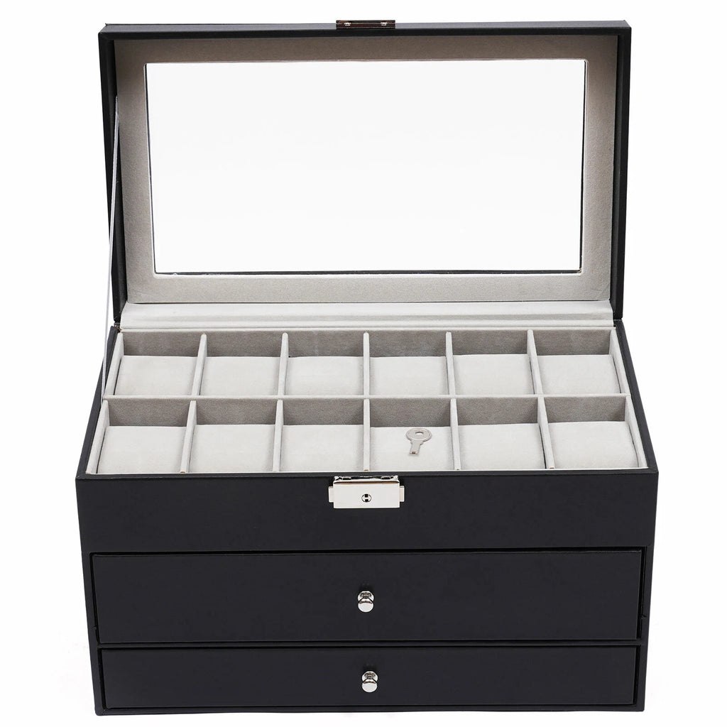 Watch Display Box&Jewelry Storage Case Multi-Purpose Organizer Box w/ Glass Top | eBay