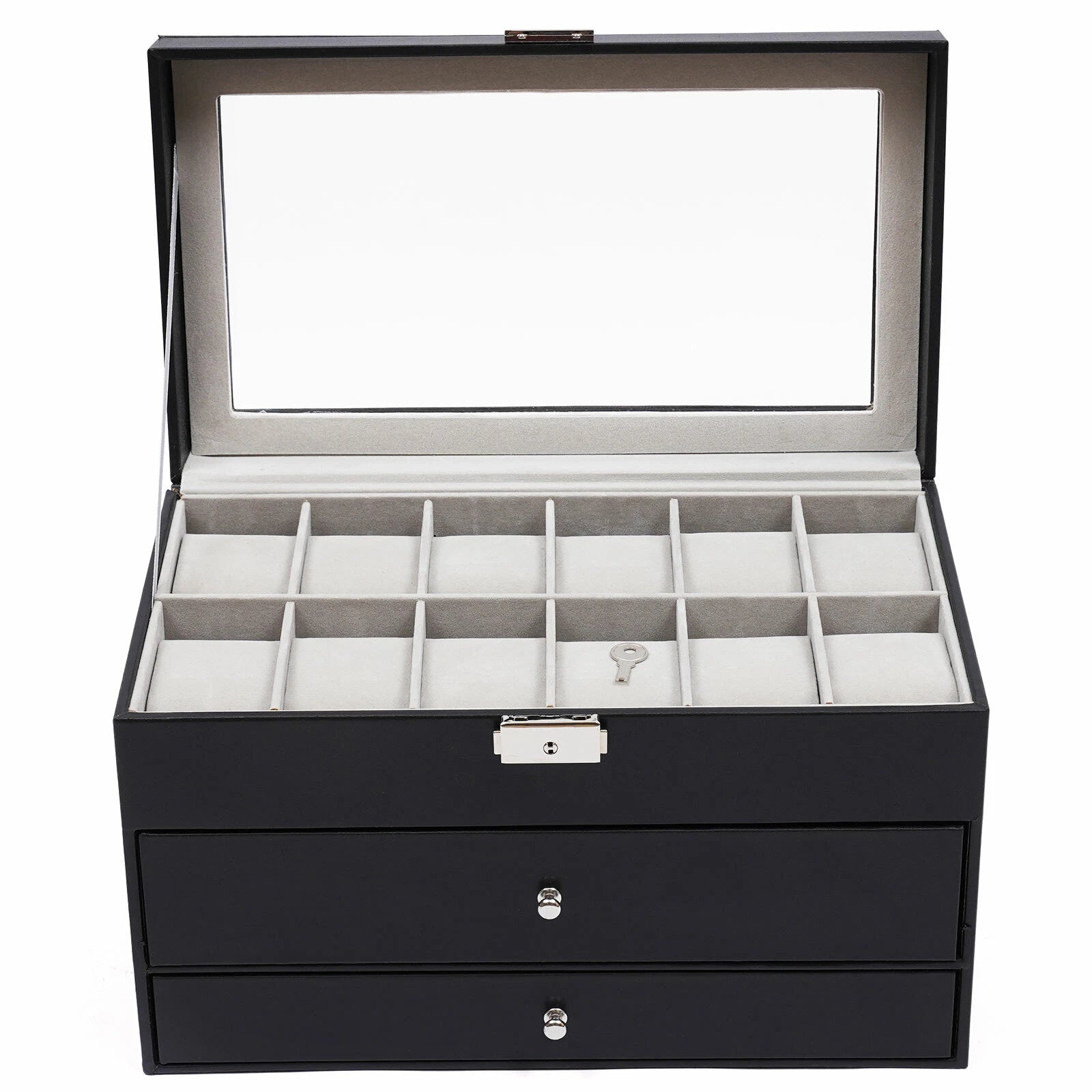 Watch Display Box&Jewelry Storage Case Multi-Purpose Organizer Box w/ Glass Top | eBay