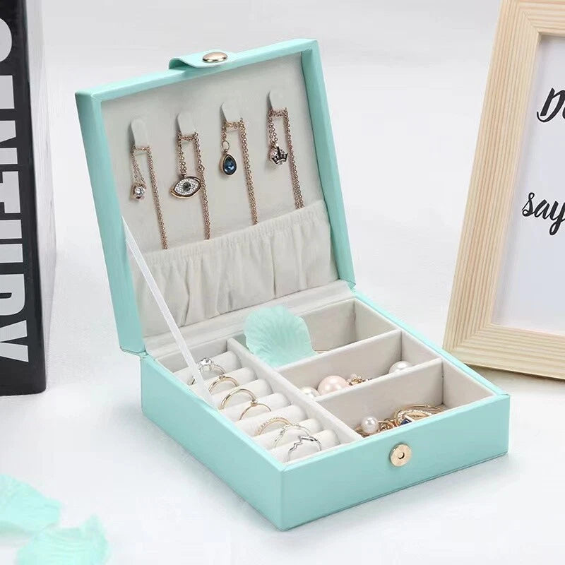 Jewelry Storage Box Organizer PU Leather Ring Earring Necklace Case Square | eBay