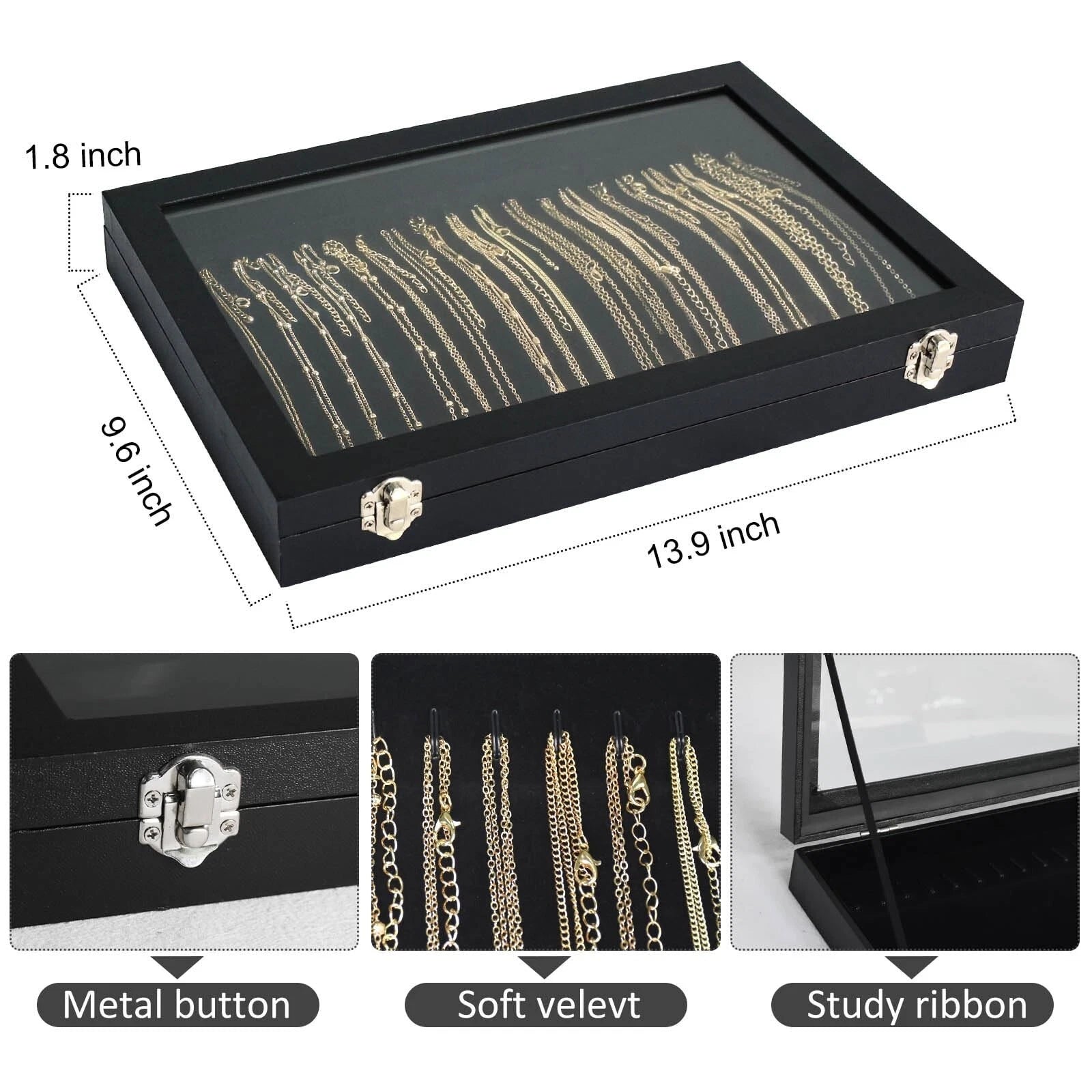 Necklace Organizer Box with Clear Lid Velvet Tray for Jewelry Storage Display... | eBay