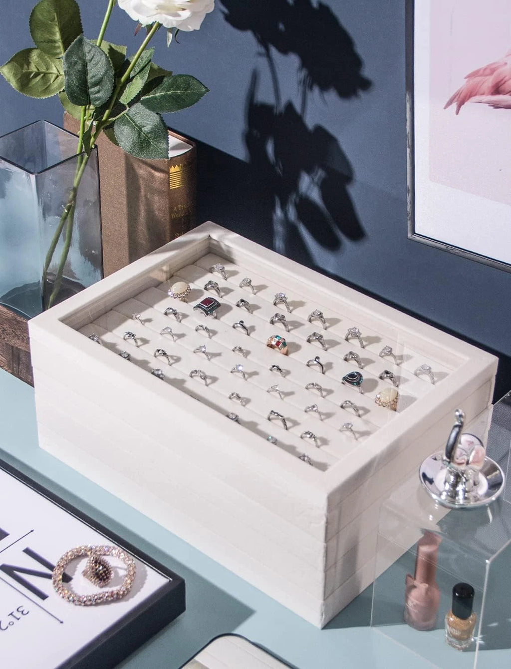 Set of 5 Stackable Jewelry Organizer Tray Necklace Earring Box Storage | eBay