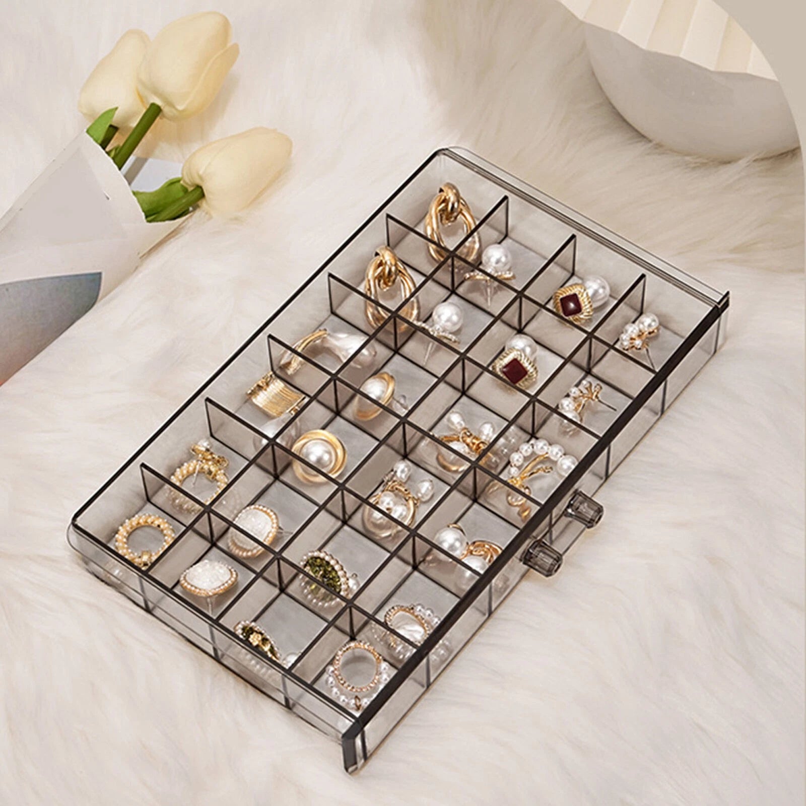 Transparent Jewelry Storage Box 3 Layers Multi Grids Earring Storage Organizer | eBay