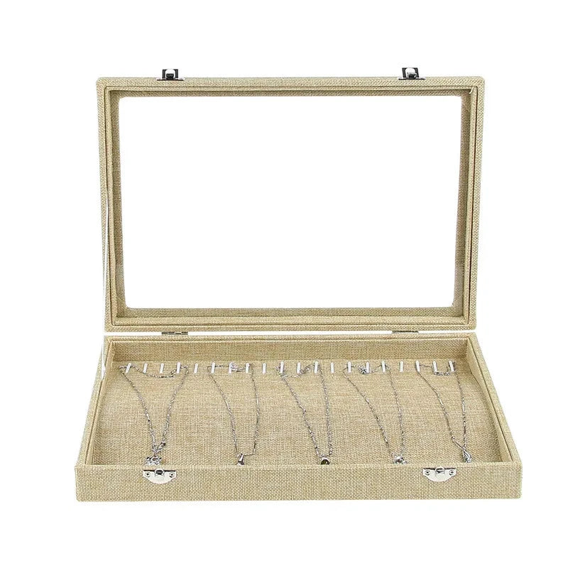 Linen Jewelry Box Organizer Necklace Stud Rings Bracelet BangleStorage Showcase | eBay
