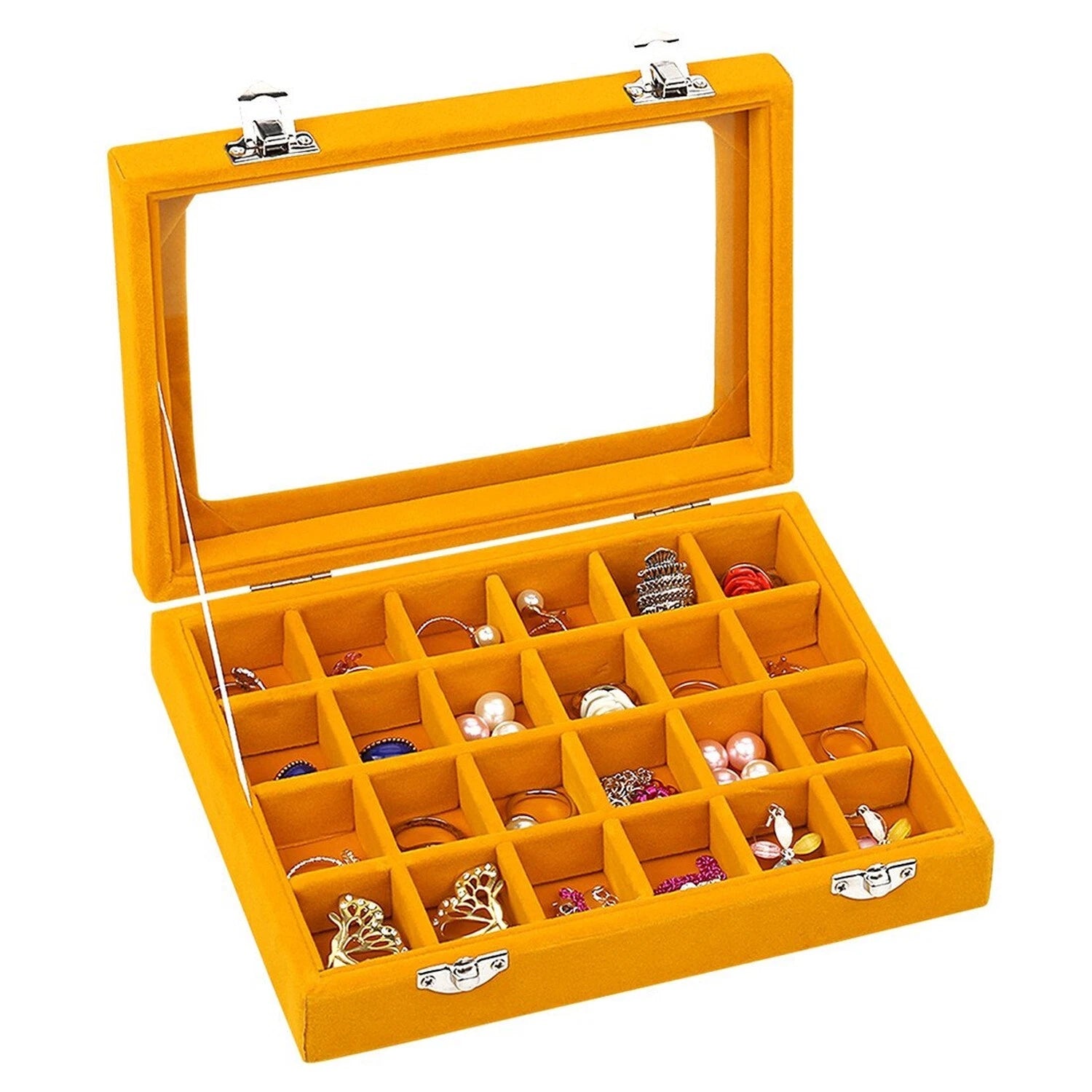 Velvet Glass Jewelry Ring Display Organiser Box Tray Holder Earrings Storage ... | eBay
