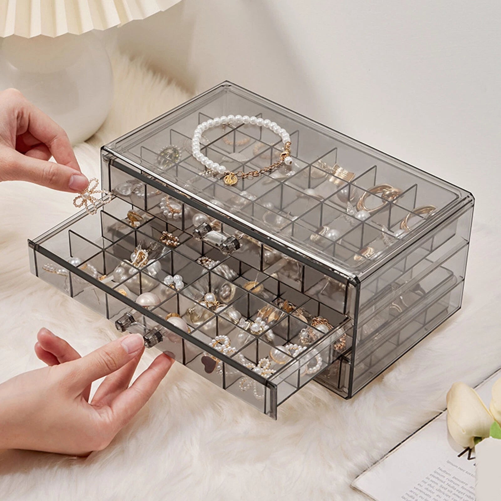 Transparent Jewelry Storage Box 3 Layers Multi Grids Earring Storage Organizer | eBay