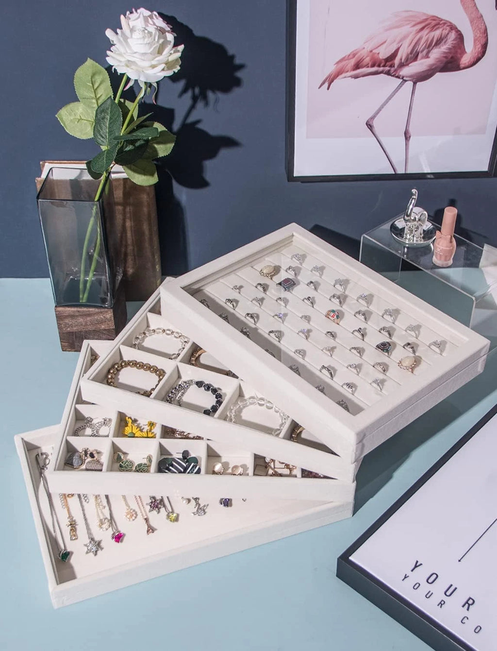 Set of 5 Stackable Jewelry Organizer Tray Necklace Earring Box Storage | eBay