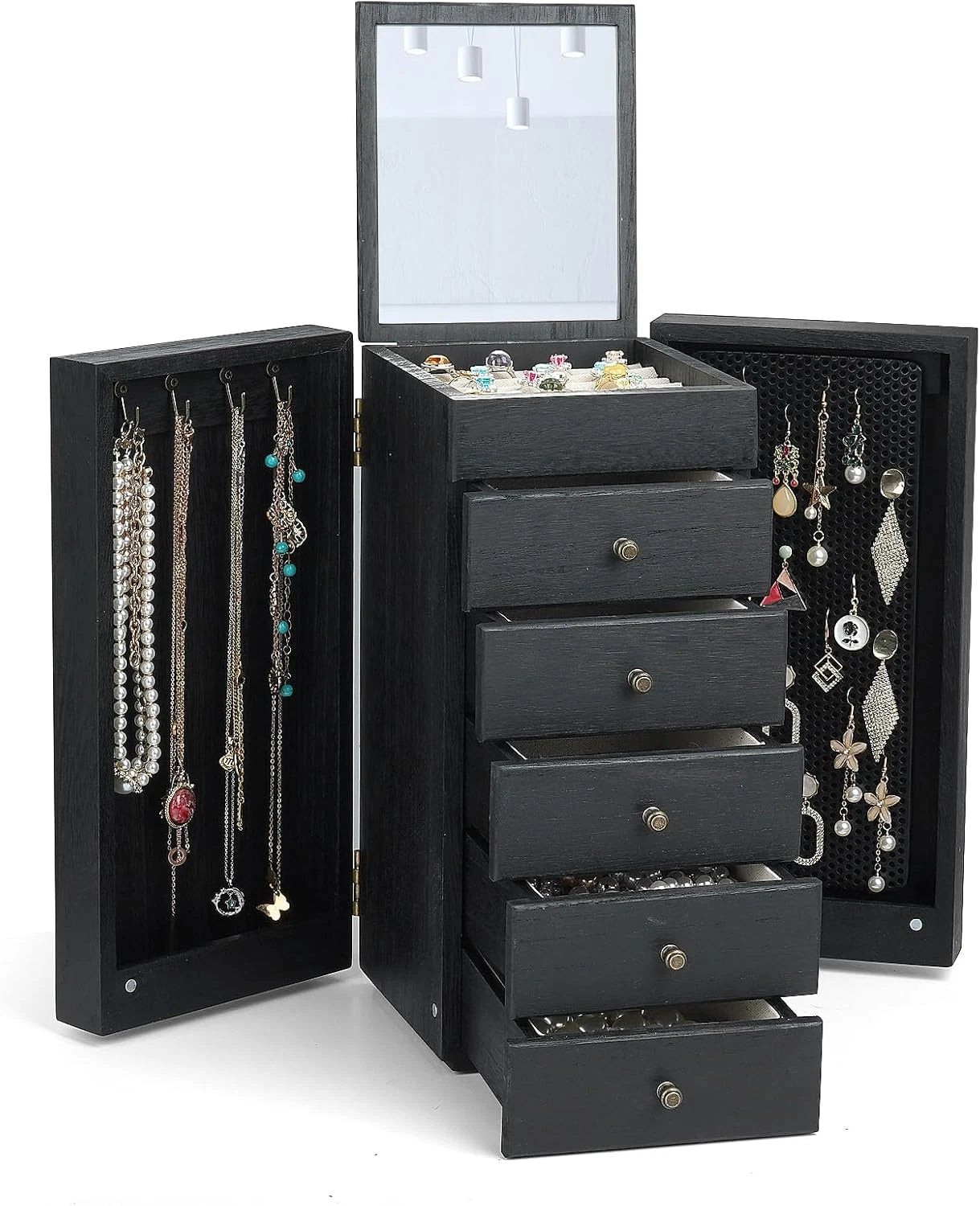 Jewelry Box Wood for Women, 6-Layer Large Organizer Box with Mirror & 5 Drawers | eBay