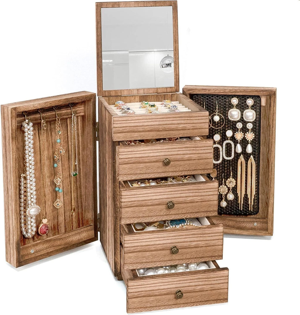 Jewelry Box Wood for Wowen 5-Layer Large Organizer Box with Mirror 4 Drawers US | eBay