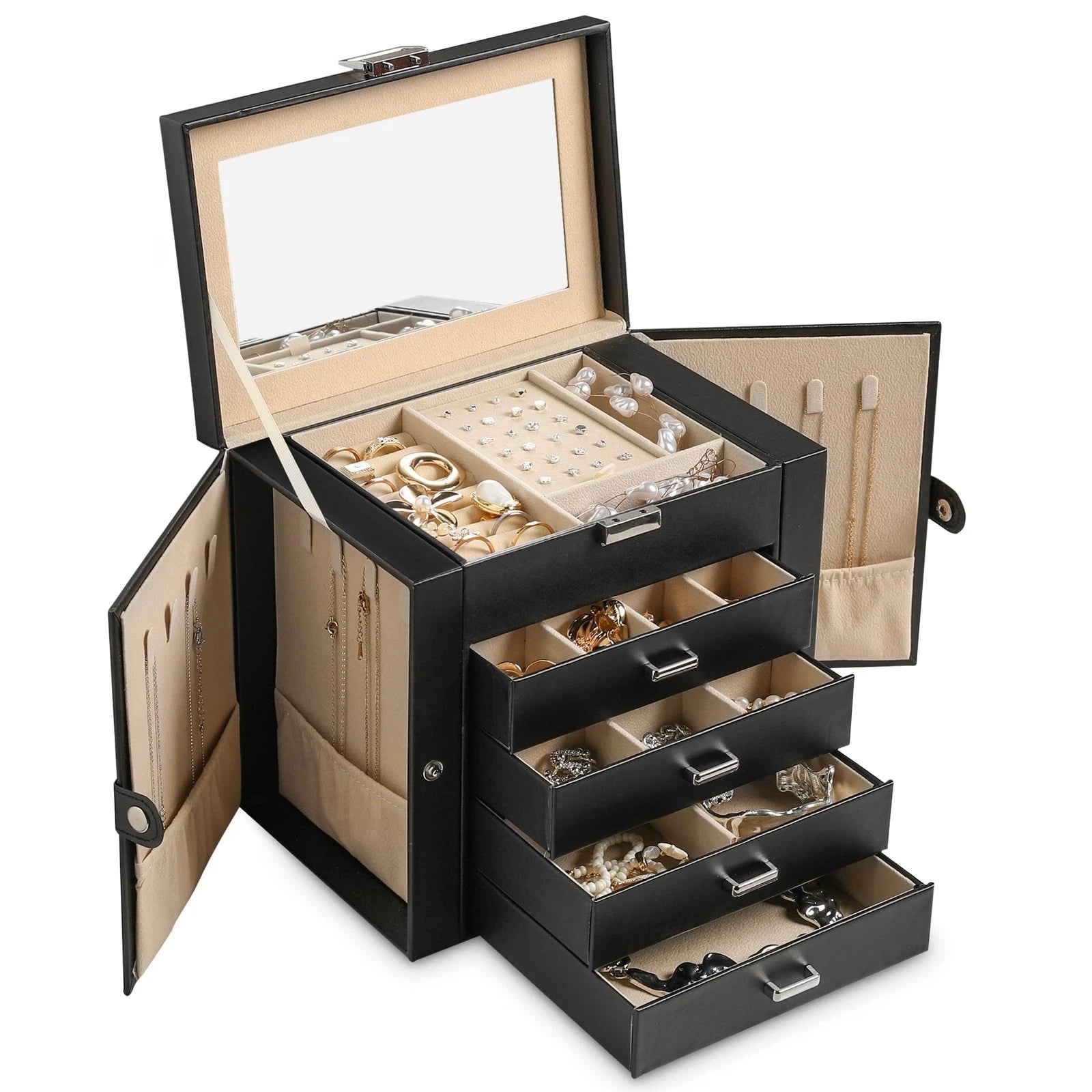 5-layer Jewelry Box,Faux Leather Jewelry Organizer with 4 Drawers,Jewelry Org... | eBay