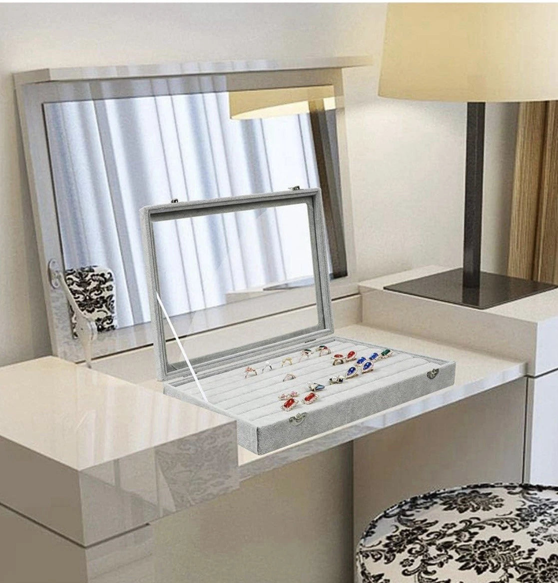 Ring Display Case with Clear Lid Ring Organizer 7 Slots Stud Earring Jewelry Box | eBay