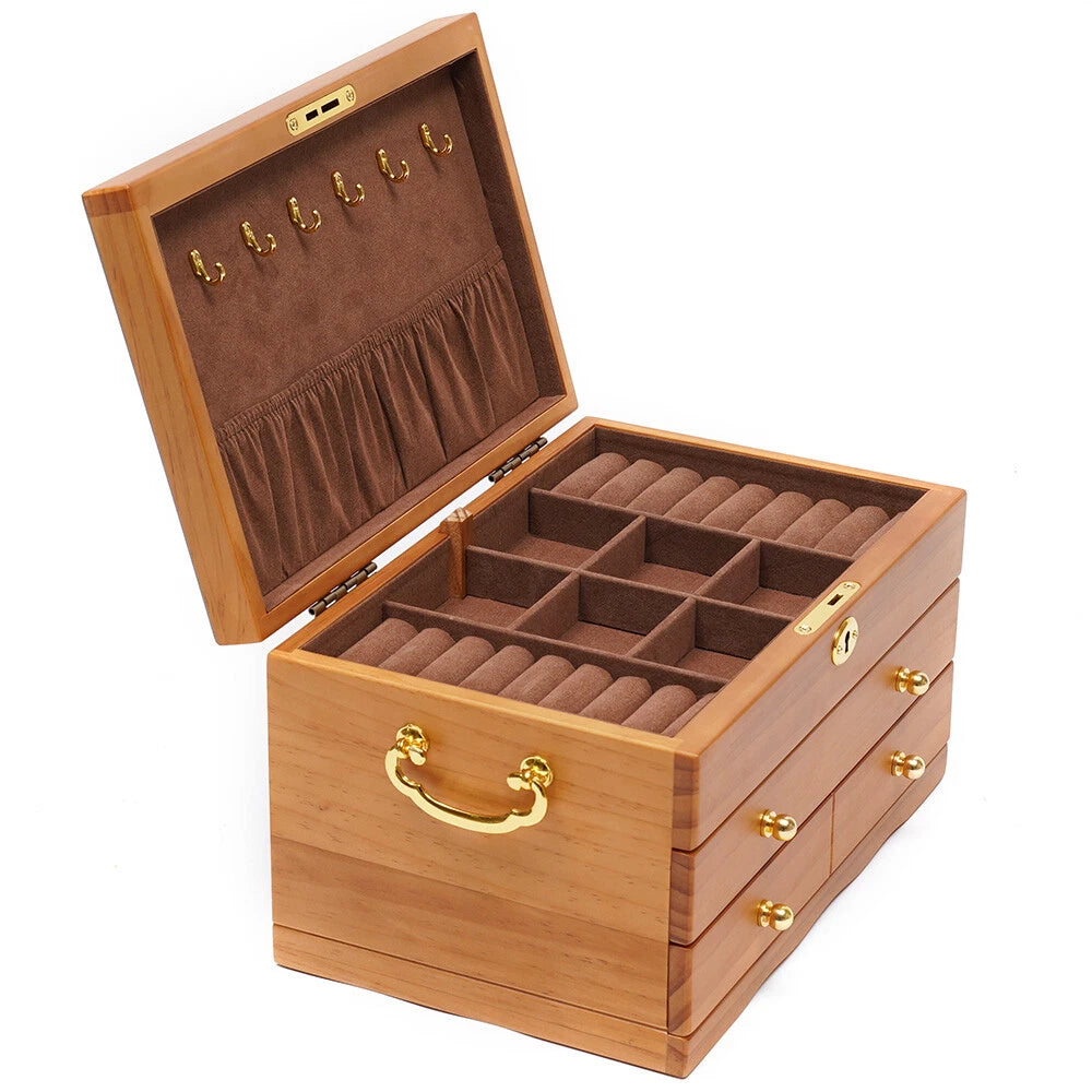 Large Wood Jewelry Boxes Wooden Storage Box without Mirror 3-Layer Lockable Desk | eBay