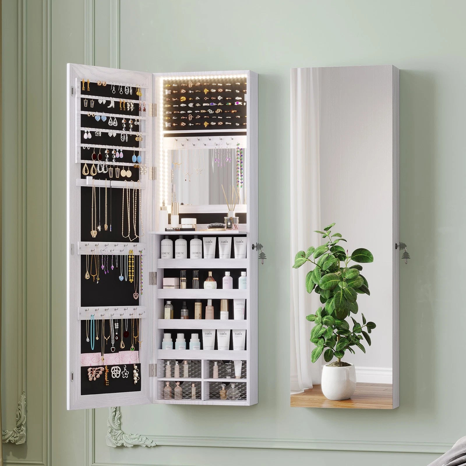 LED Jewelry Cabinet, Wall Mounted Jewelry Organizer with Full Length Mirror | eBay