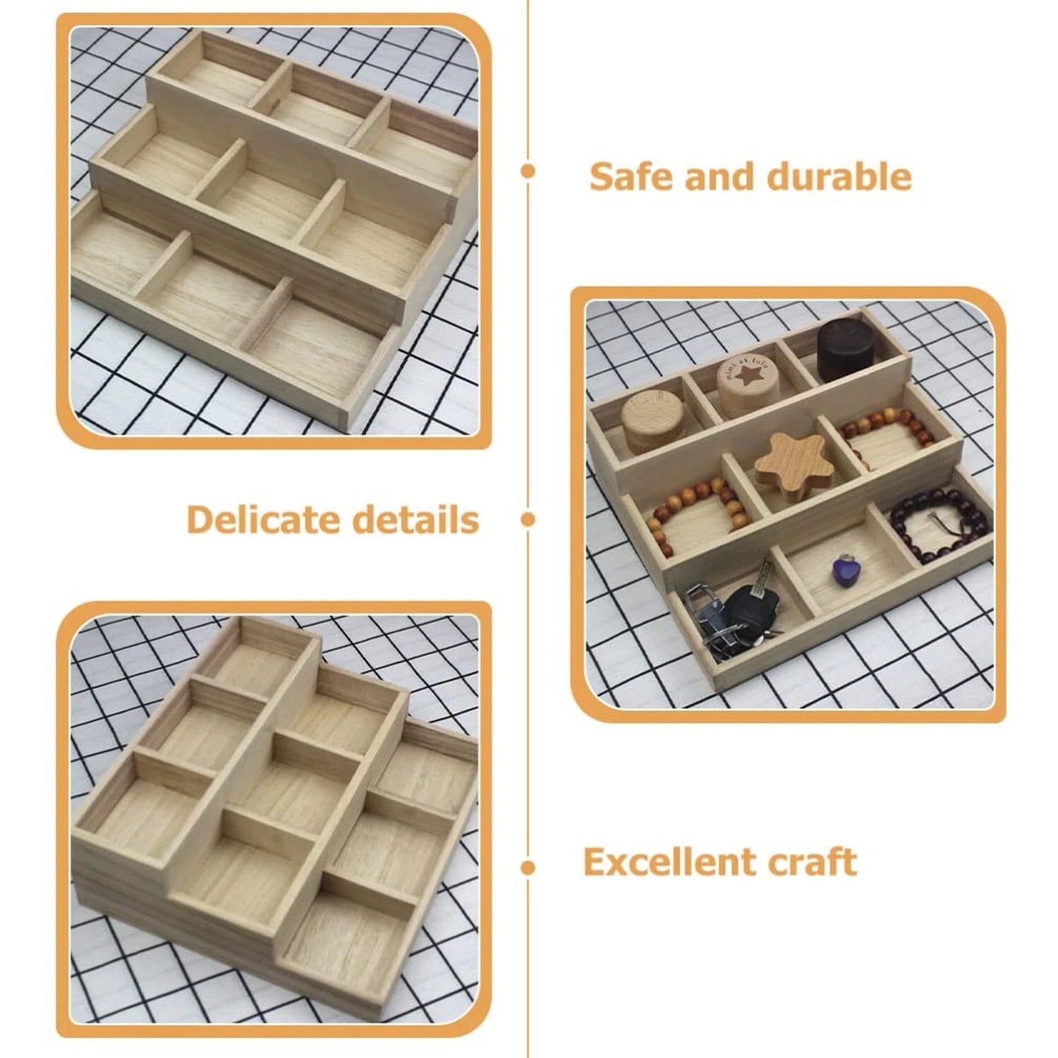 Wooden Jewelry Storage Organizer - Divided Box for Earrings, Necklaces, and R... | eBay