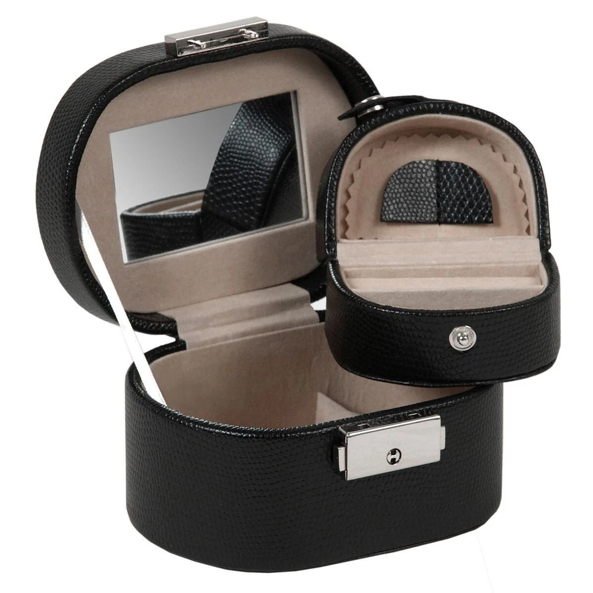 WOLF Heritage Jewelry Box-Mini Oval VG-Leather-Black-Added Tr Case NWT-281402 | eBay