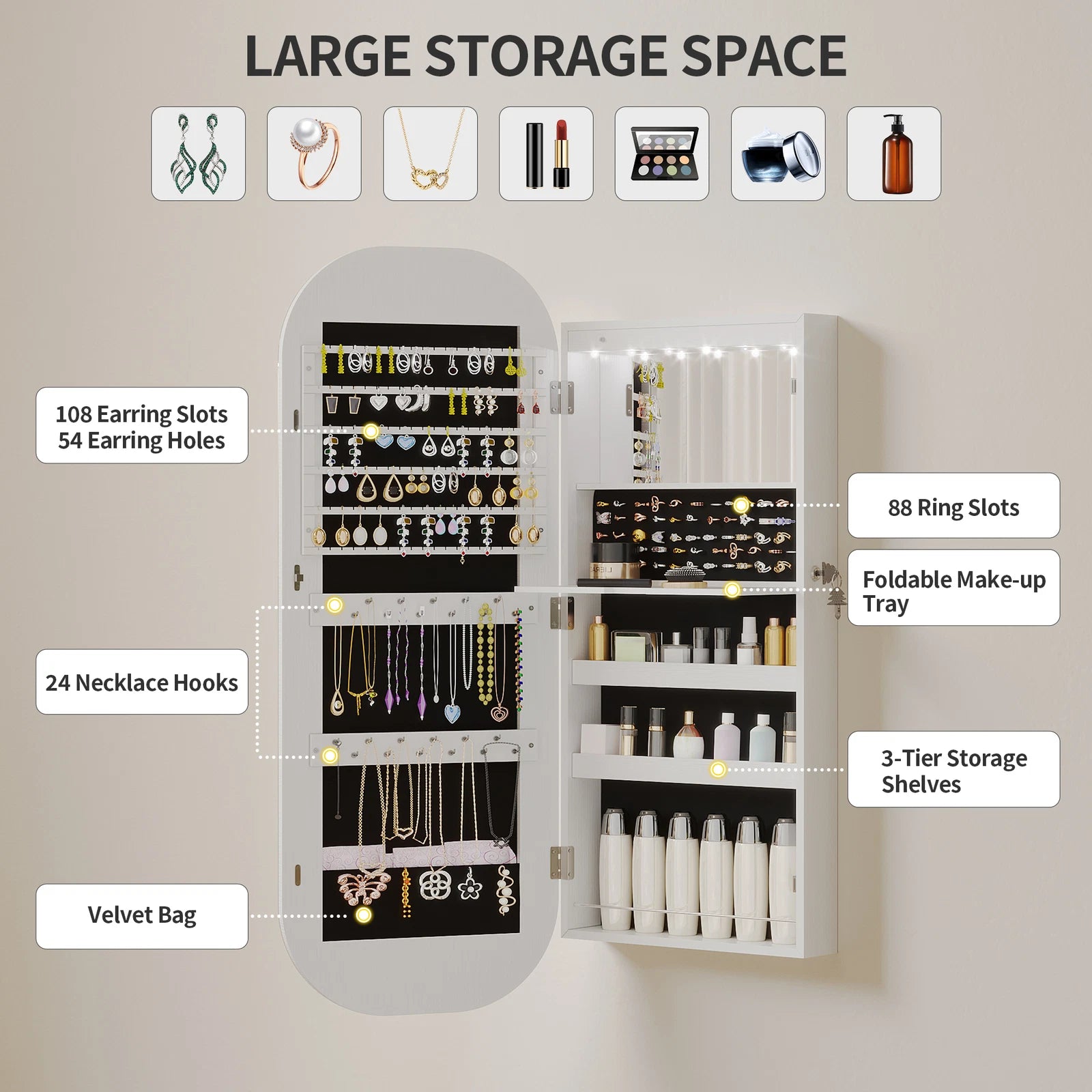 Wall/Door Mounted Jewelry Armoire Organizer Jewelry Cabinet for Bedroom | eBay