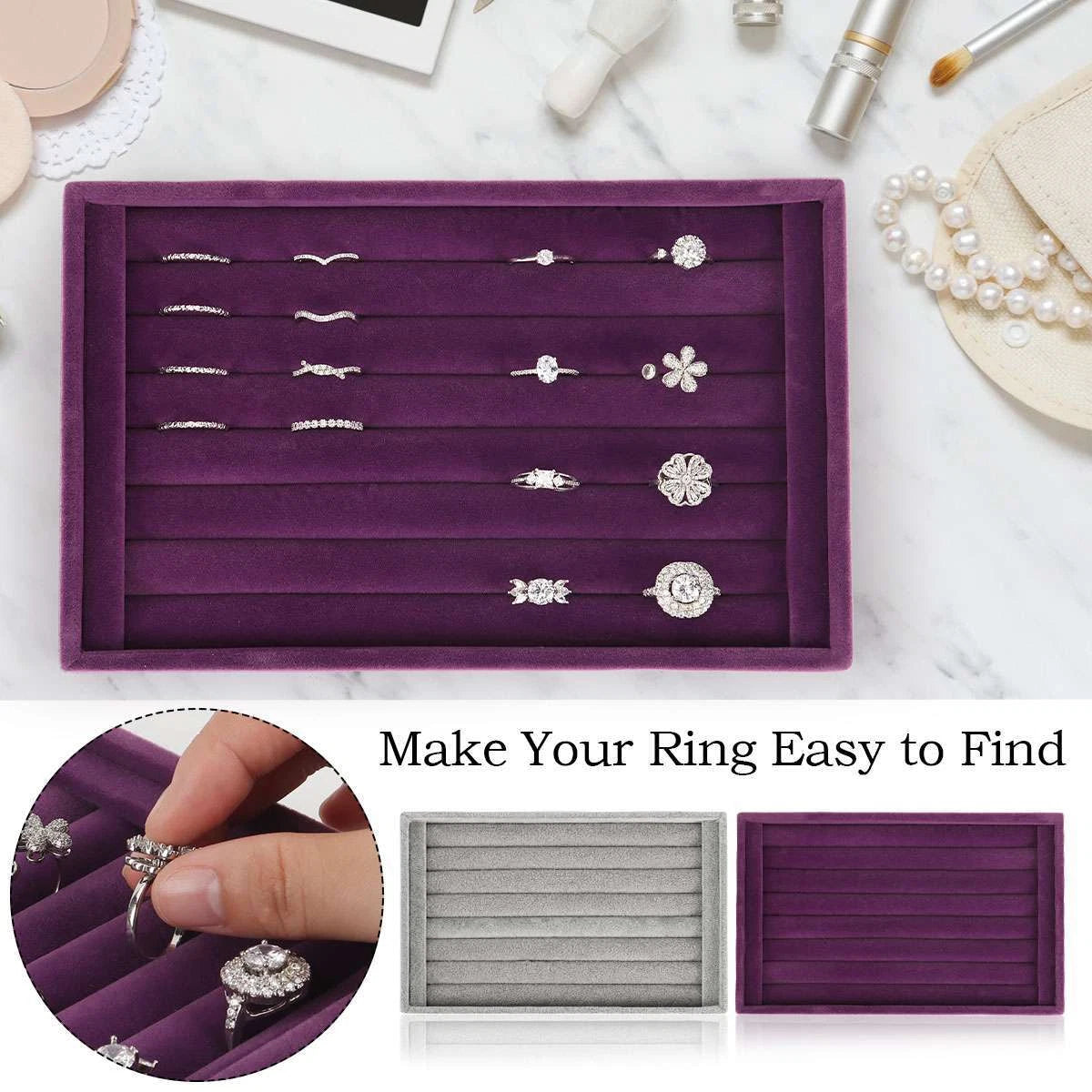 Velvet Jewelry Ring Display Organizer Tray Holder Box Earring Storage Case Slots | eBay