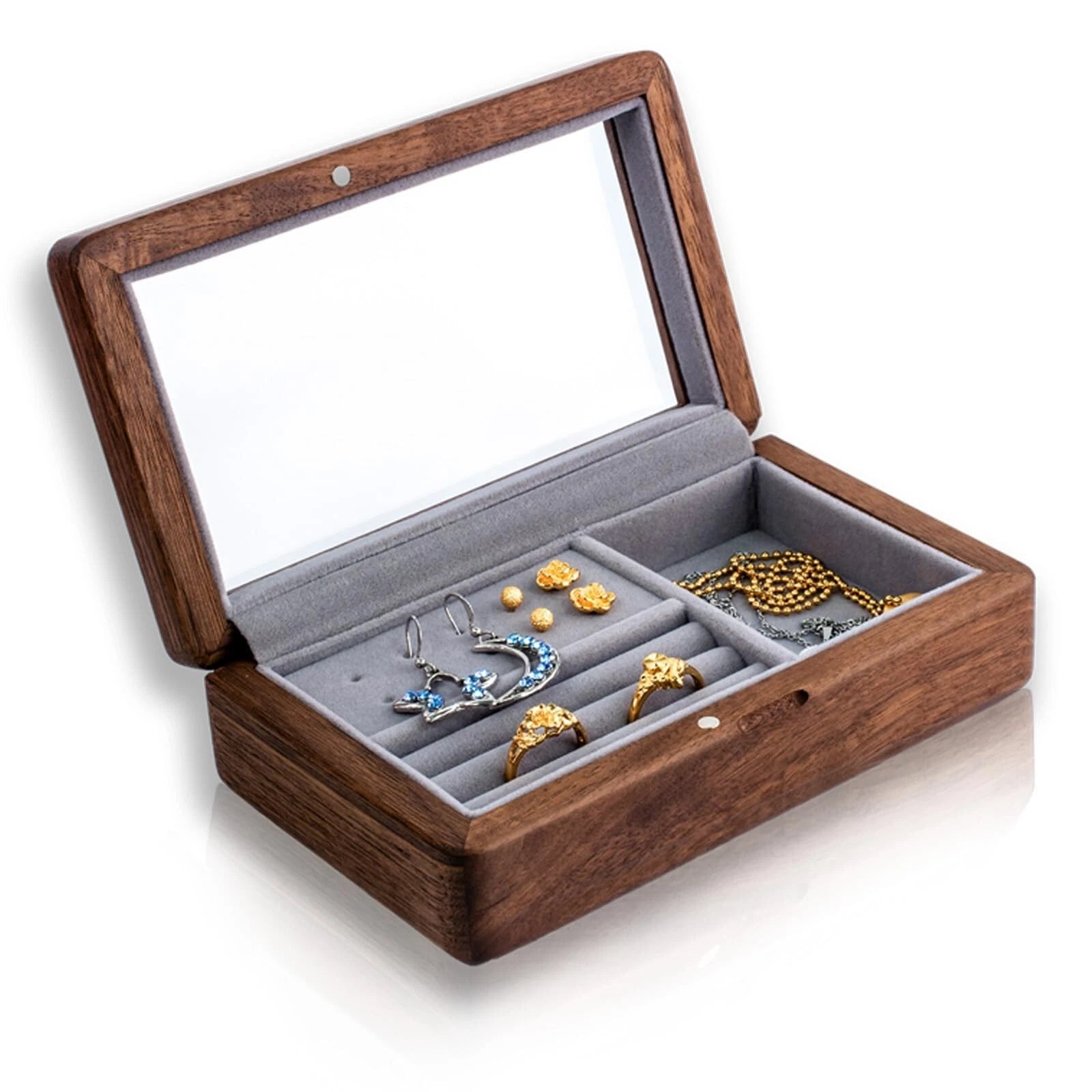 Compact and Portable Walnut Jewelry Box - Handcrafted with Care for Rings, Ne... | eBay