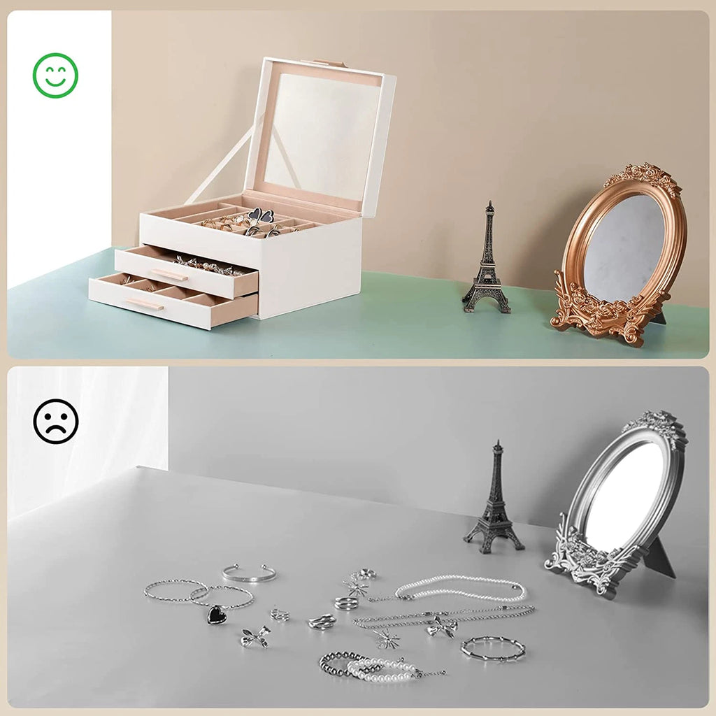 Jewelry Box Organizer for Women,3 Layers Jewelry Storage Display Box with Glass | eBay