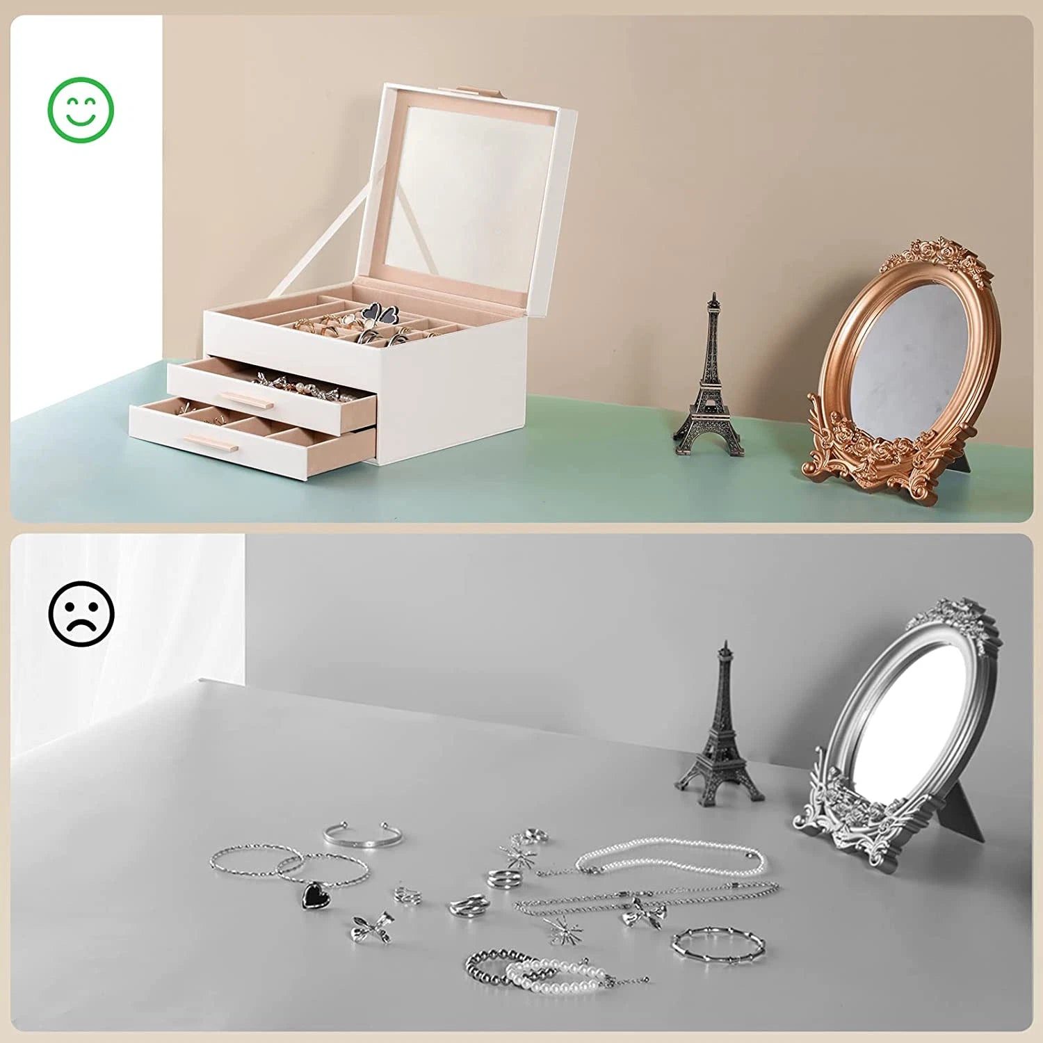 Jewelry Box Organizer for Women,3 Layers Jewelry Storage Display Box with Glass | eBay