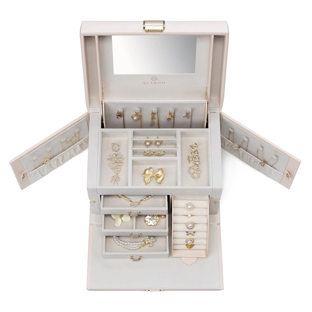 Vlando Mirrored Jewelry Box Organizer, Leather Jewelry Storage Case, Necklace... | eBay